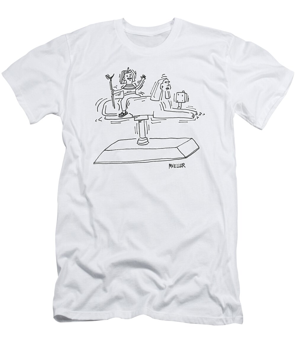 Captionless Ancient Egypt T-Shirt featuring the drawing A Pharoah Rides A Mechanical Sphinx by Peter Mueller