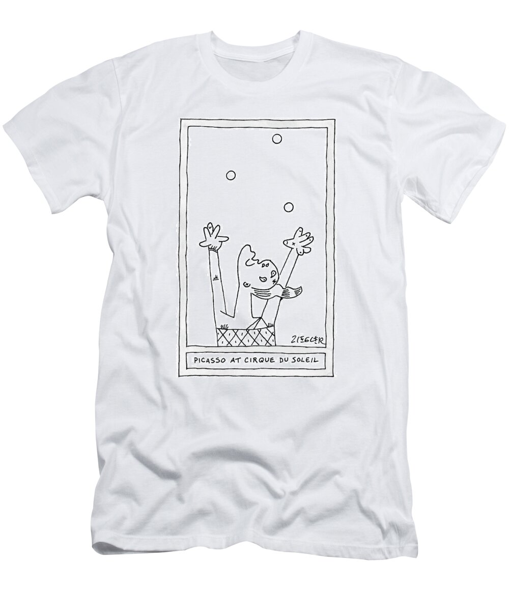 Captionless T-Shirt featuring the drawing A Picasso Painting Parody Of A Deconstructed by Jack Ziegler