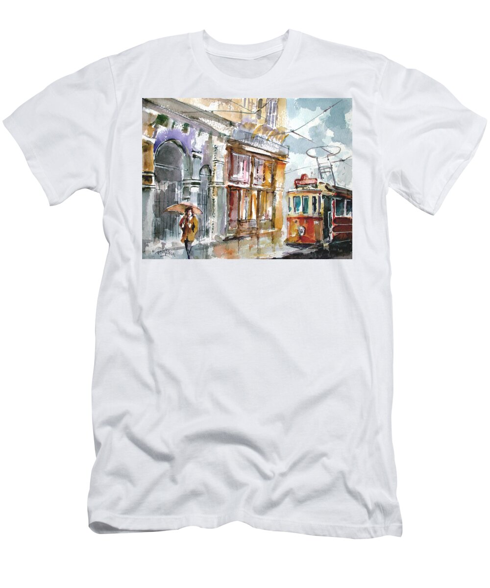 Turkey T-Shirt featuring the painting A Rainy Day in Istanbul by Faruk Koksal