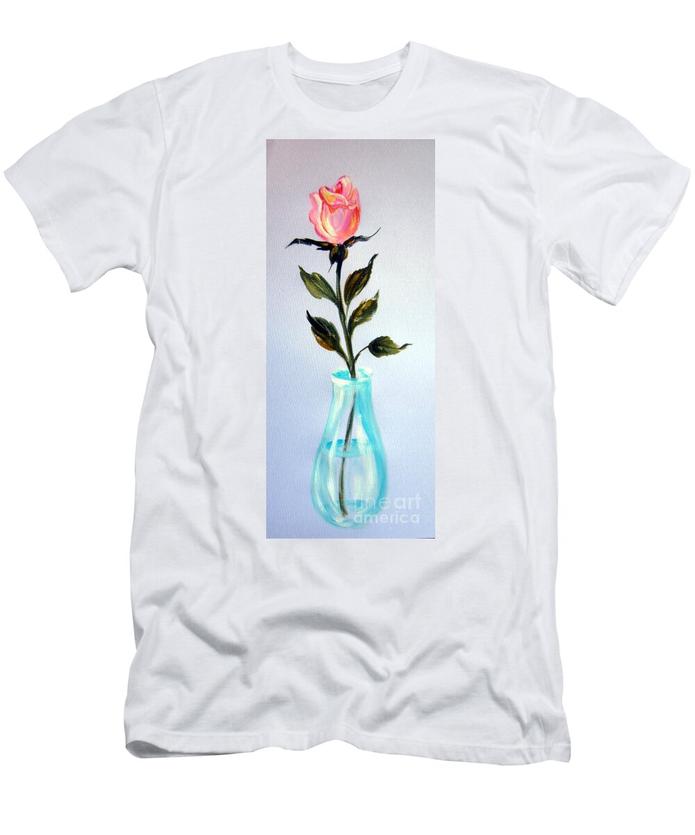 Rose T-Shirt featuring the painting A Rose for My Lovely Gordana by Roberto Gagliardi