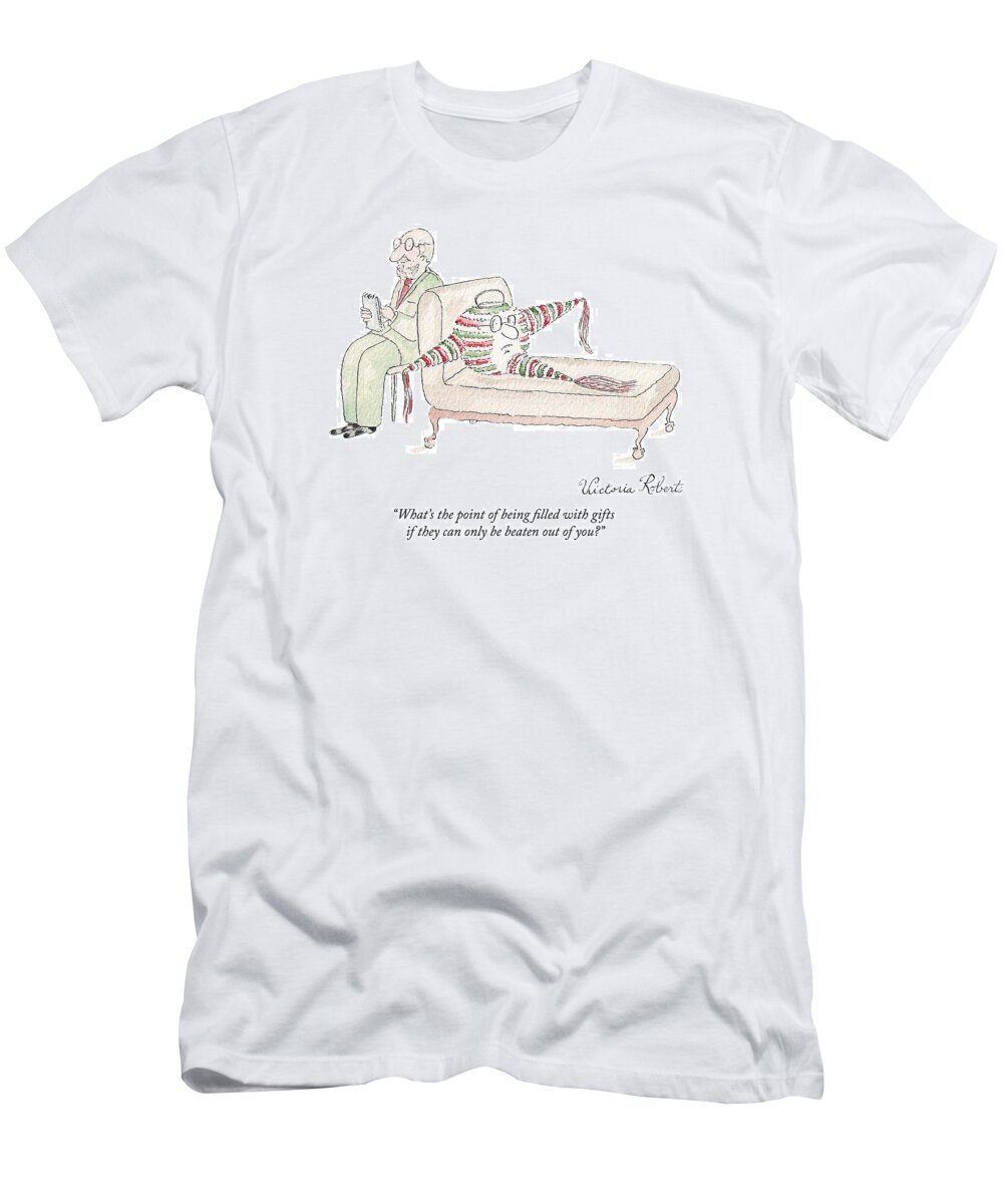 Pinata T-Shirt featuring the drawing A Therapist Listens To A Pinata Patient by Victoria Roberts