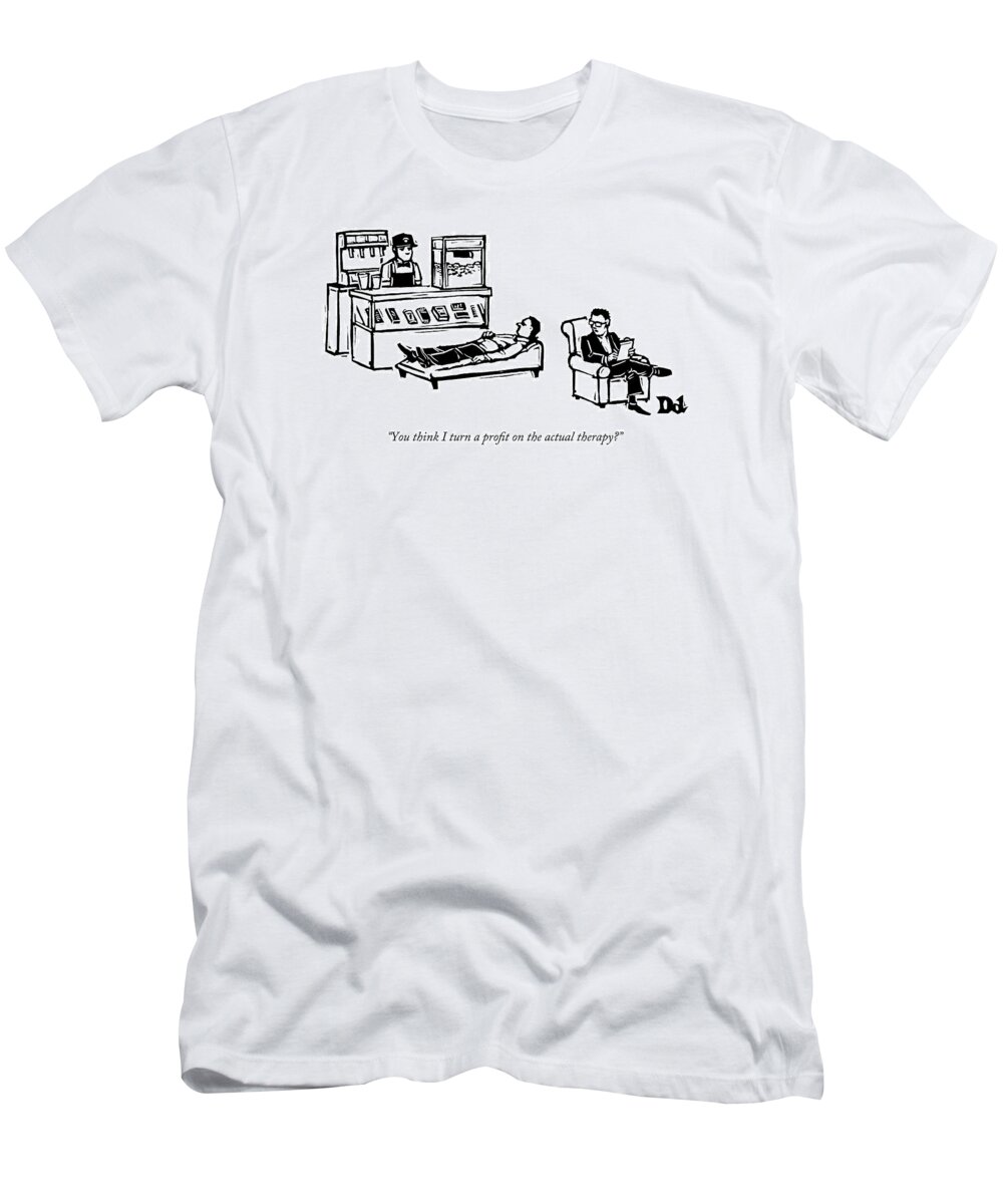 Concessions Stand T-Shirt featuring the drawing A Therapist's Office With A Concession Stand by Drew Dernavich