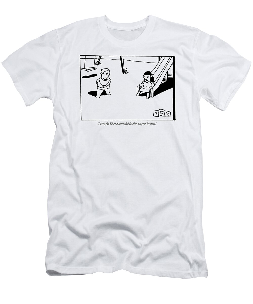 Fashion T-Shirt featuring the drawing A Toddler Girl Says To A Boy by Bruce Eric Kaplan