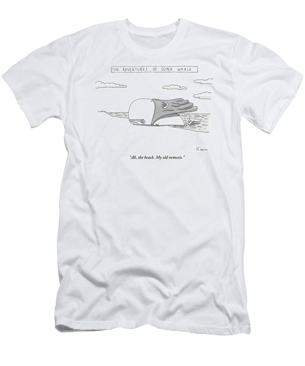 Cape T-Shirt featuring the drawing A Whale In A Cape Is Laying On A Beach by Zachary Kanin