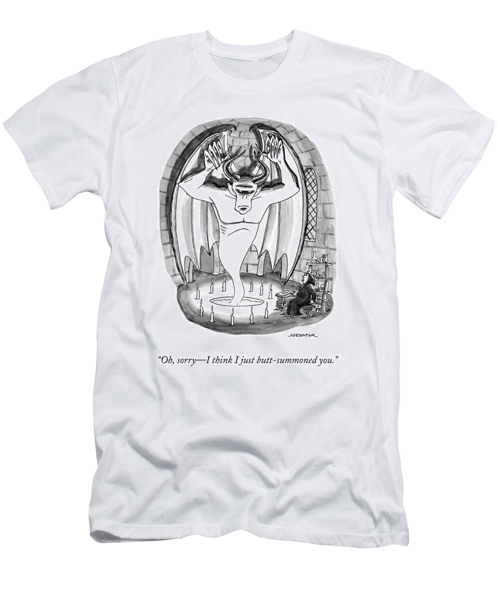 Oh T-Shirt featuring the drawing A Witch Speaks To A Demon Sprung From A Seance by Joe Dator