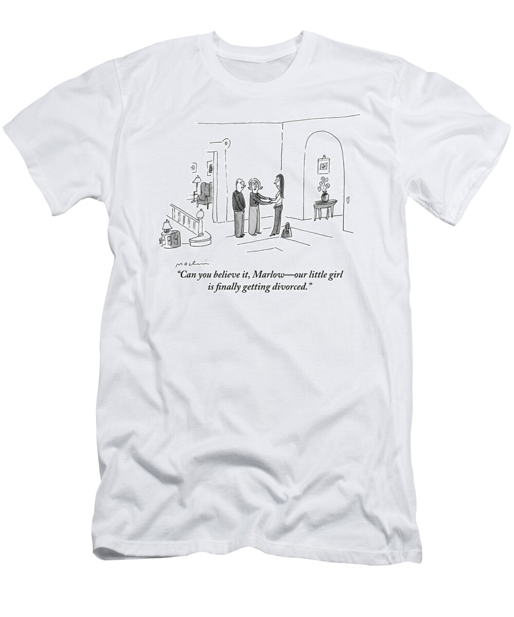 Marriage T-Shirt featuring the drawing A Woman Is Seen In A Home Holding Hands by Michael Maslin