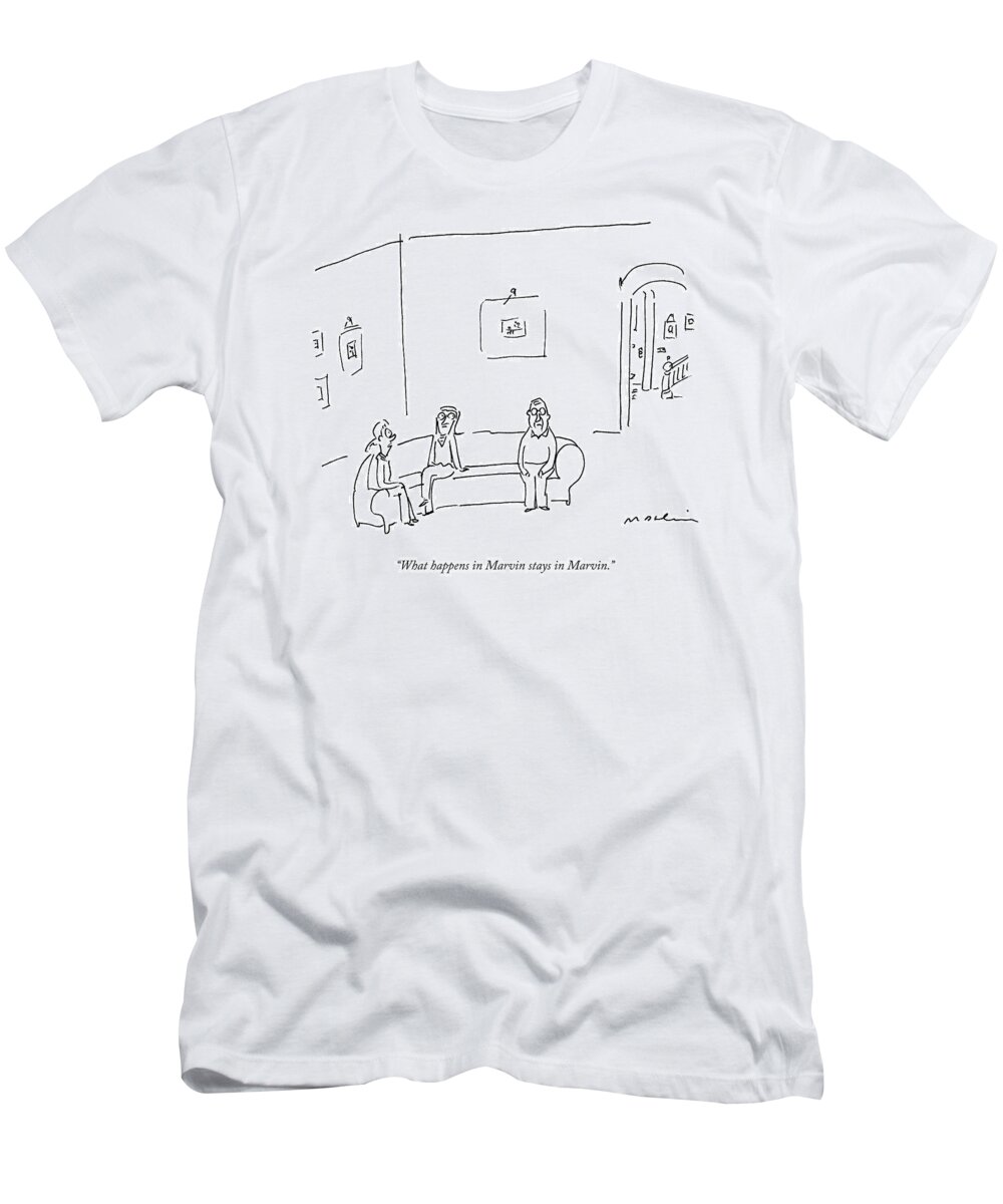 Couch T-Shirt featuring the drawing A Woman On A Couch With Another Woman by Michael Maslin