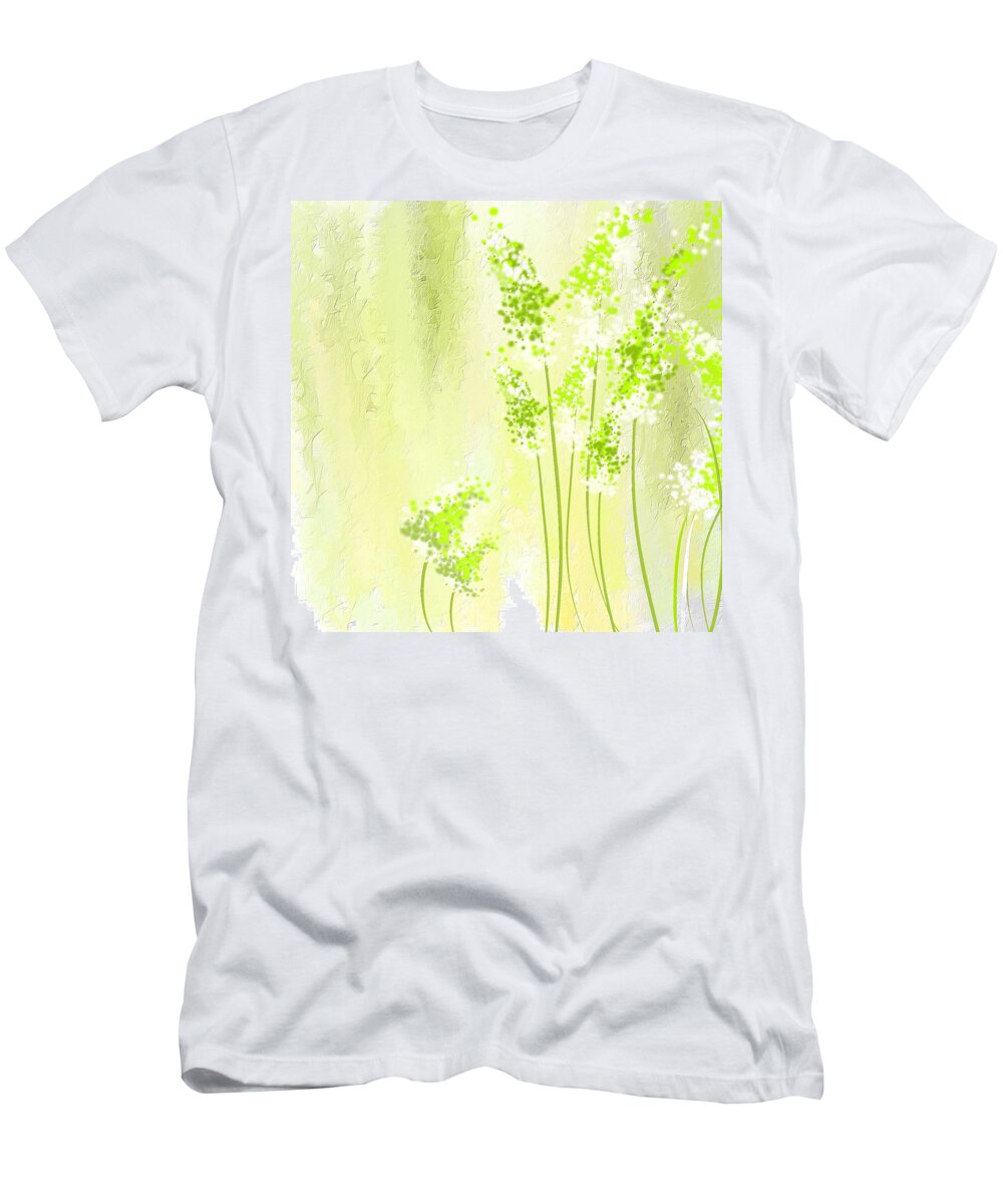 Light Green T-Shirt featuring the painting About Spring by Lourry Legarde