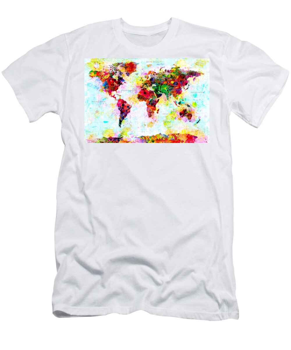 Map Of The World T-Shirt featuring the painting Abstract World Map by Gary Grayson