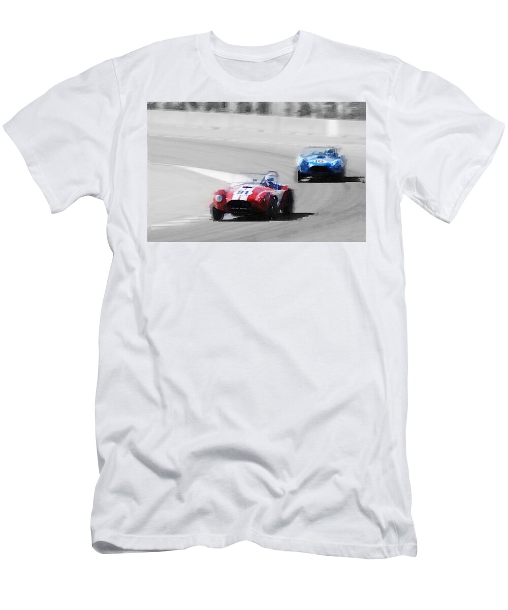 Ac Cobra Shelby T-Shirt featuring the painting AC Cobra Racing Monterey Watercolor by Naxart Studio