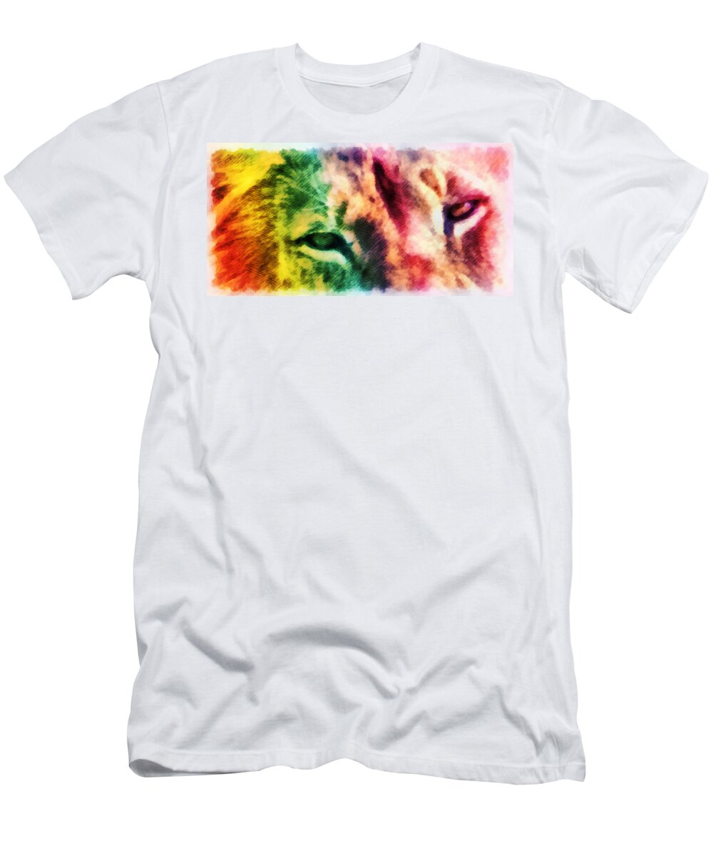 Lion T-Shirt featuring the mixed media African Lion Eyes 2 by Angelina Tamez