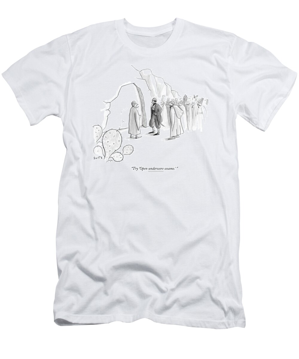 Ali Baba T-Shirt featuring the drawing Ali Baba And The Forty Thieves Stand by Julia Suits