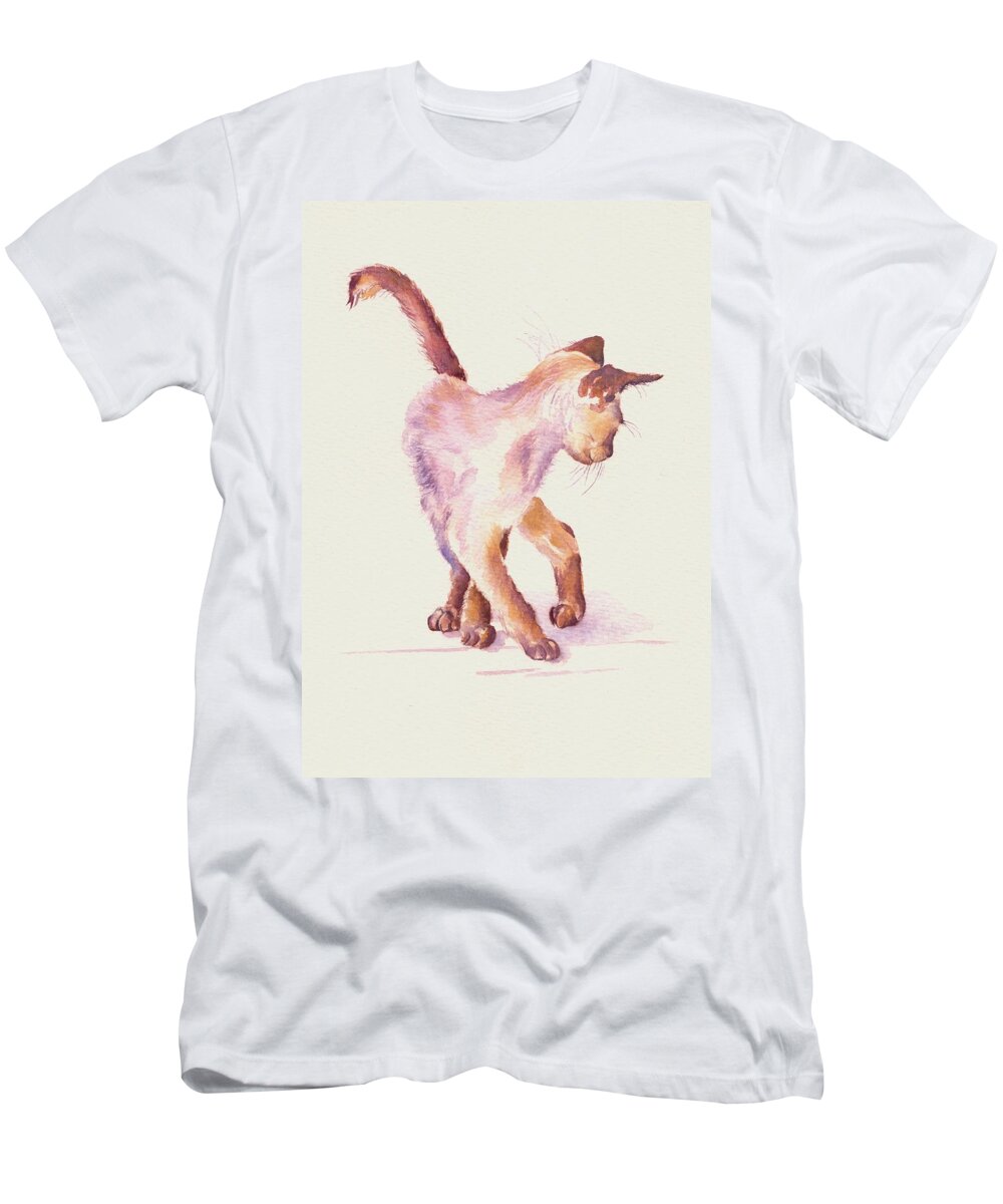 Cats T-Shirt featuring the painting Siamese Kitten - All Legs and Mischief by Debra Hall