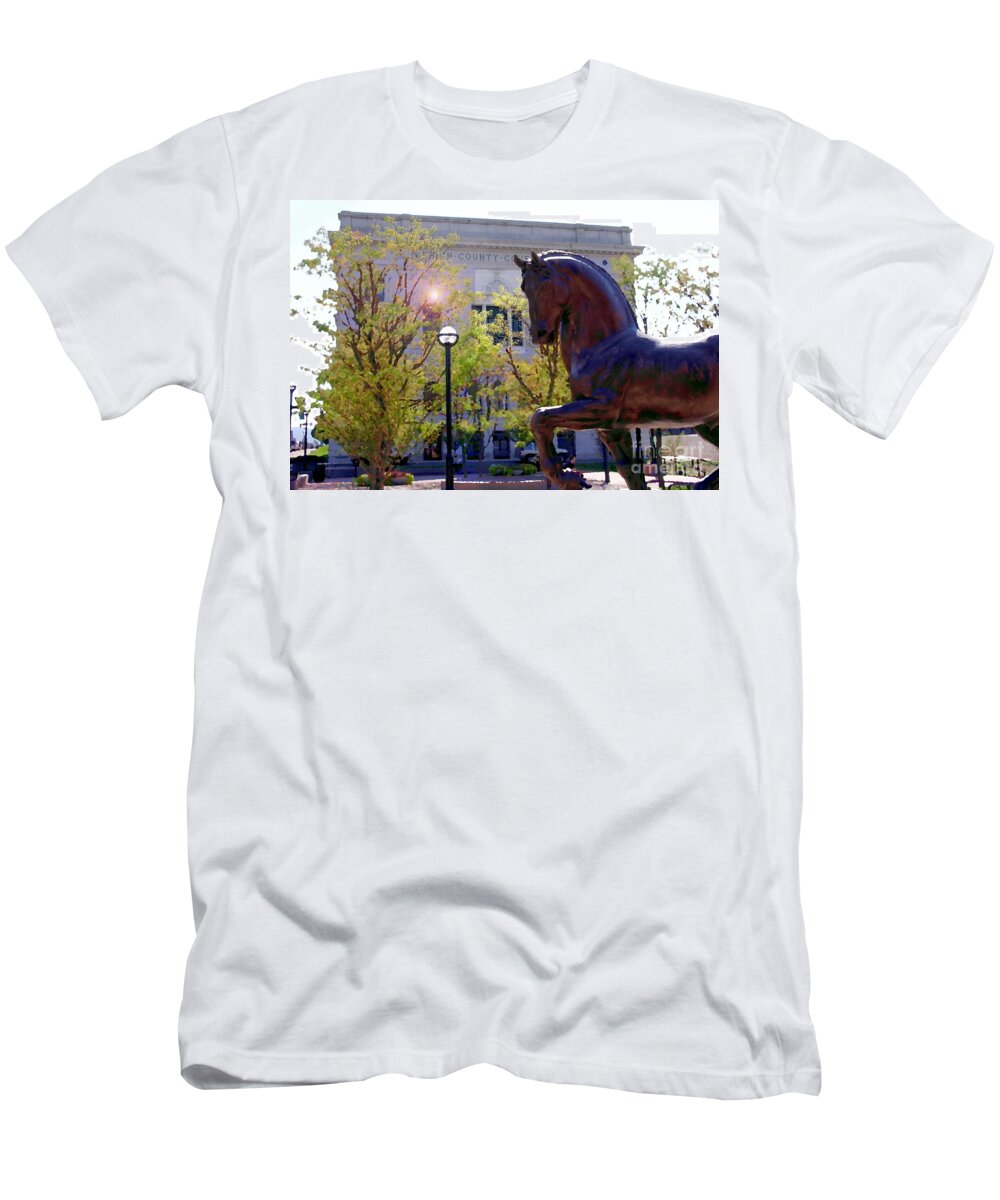 Allentown Pa T-Shirt featuring the photograph Allentown PA Old Lehigh County Courthouse and DaVinci i Horse by Jacqueline M Lewis