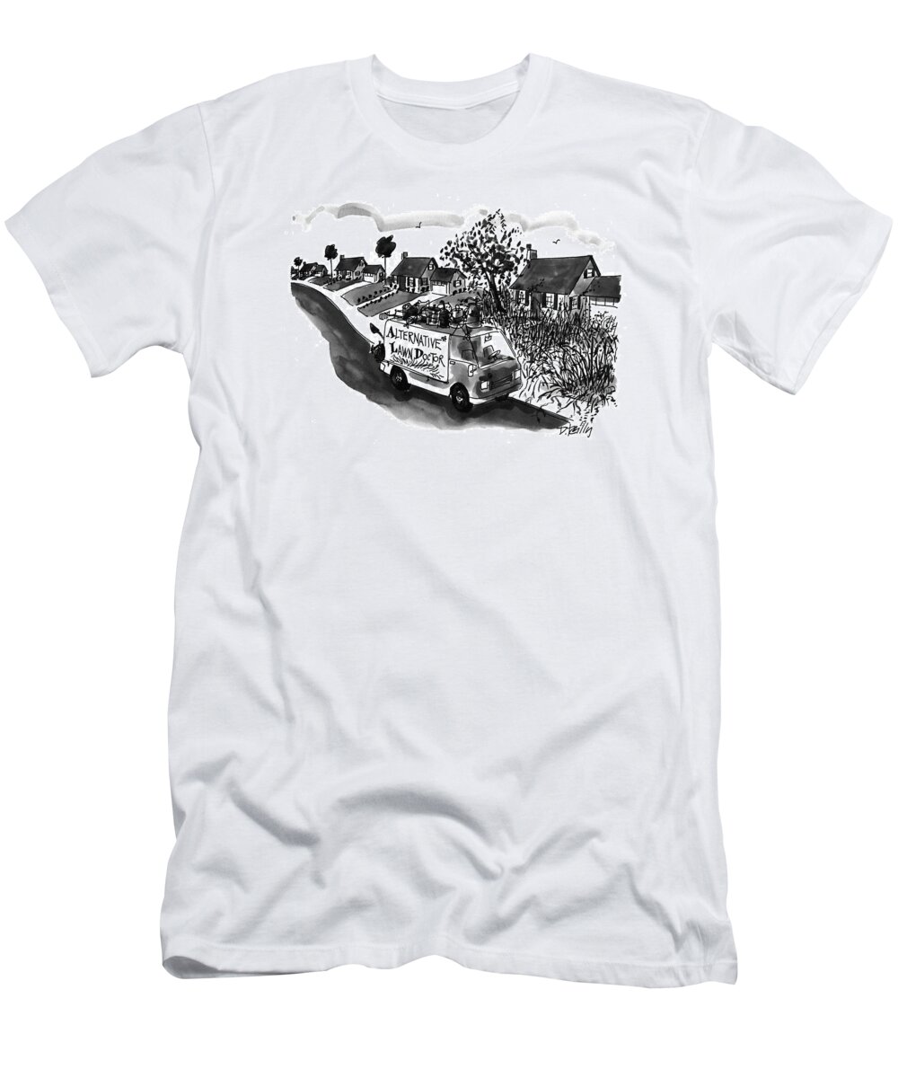 Alternative Lawn Doctor
(off-beat Van With Materials Haphazardly Tied To Its Roof In Front Of Weed-overgrown Yard)
Business T-Shirt featuring the drawing Alternative Lawn Doctor by Donald Reilly