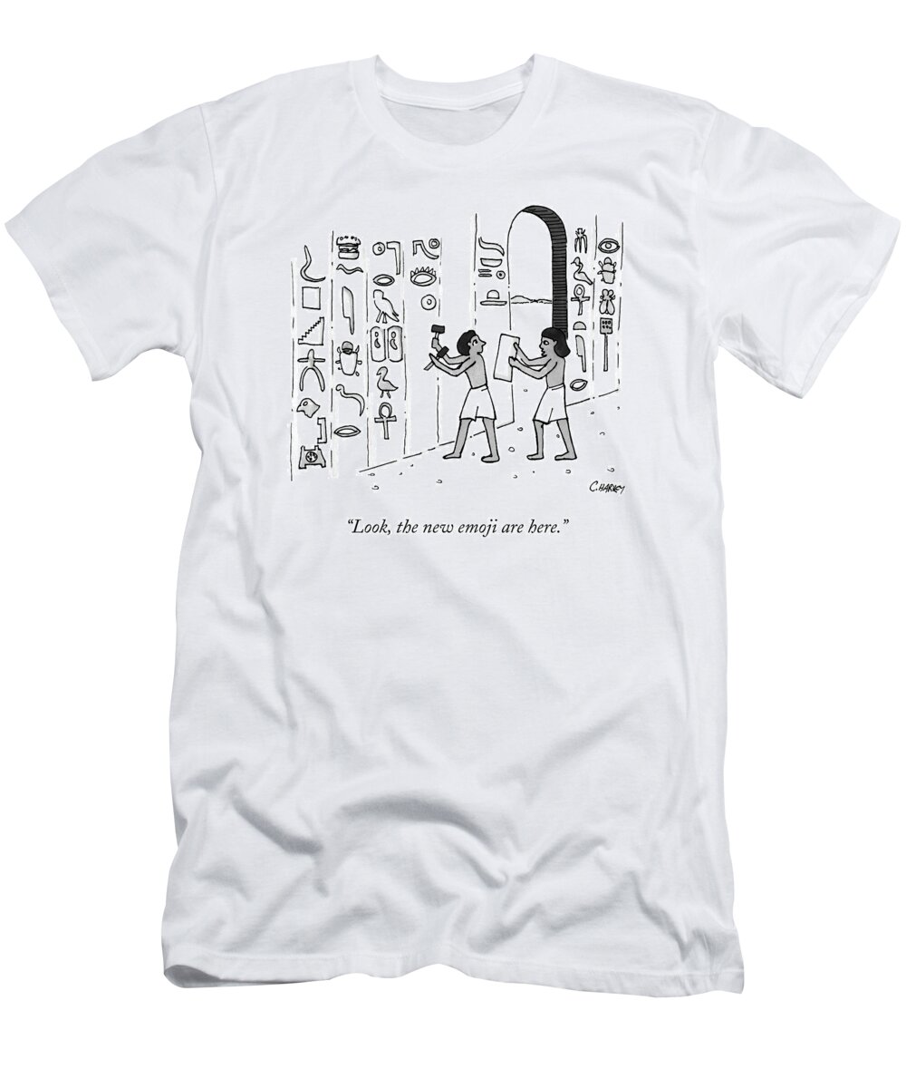 Emoji T-Shirt featuring the drawing An Ancient Egyptian Speaks To Another Who by Cameron Harvey