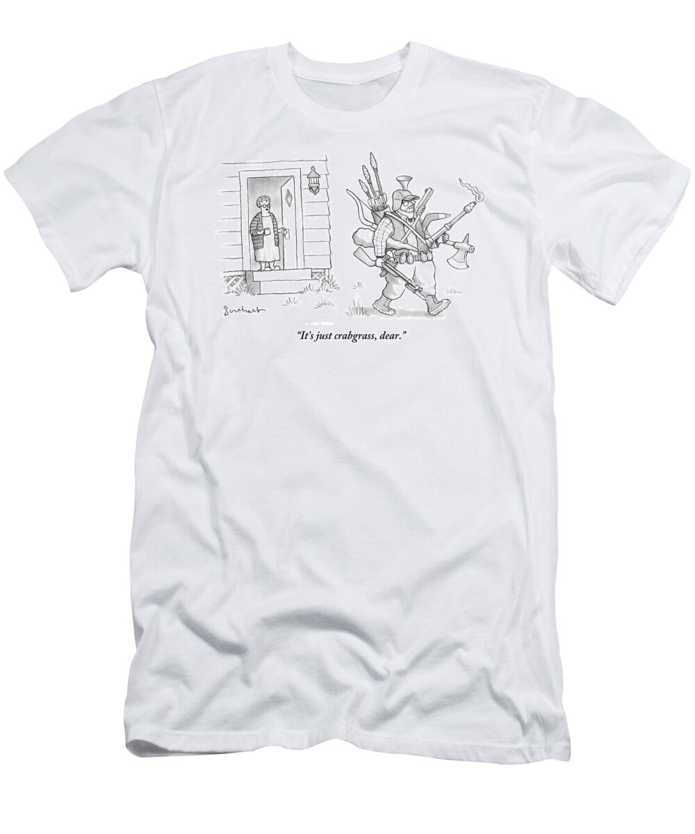 Landscape T-Shirt featuring the drawing An Elderly Woman Calls Out From The Front Door by David Borchart