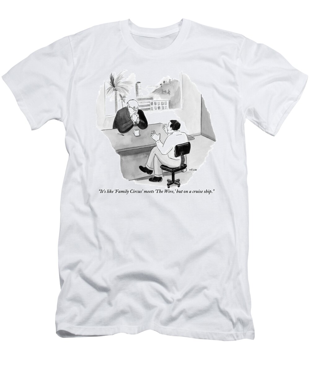 Hollywood T-Shirt featuring the drawing An Enthusiastic Man Shares His Idea by Emily Flake
