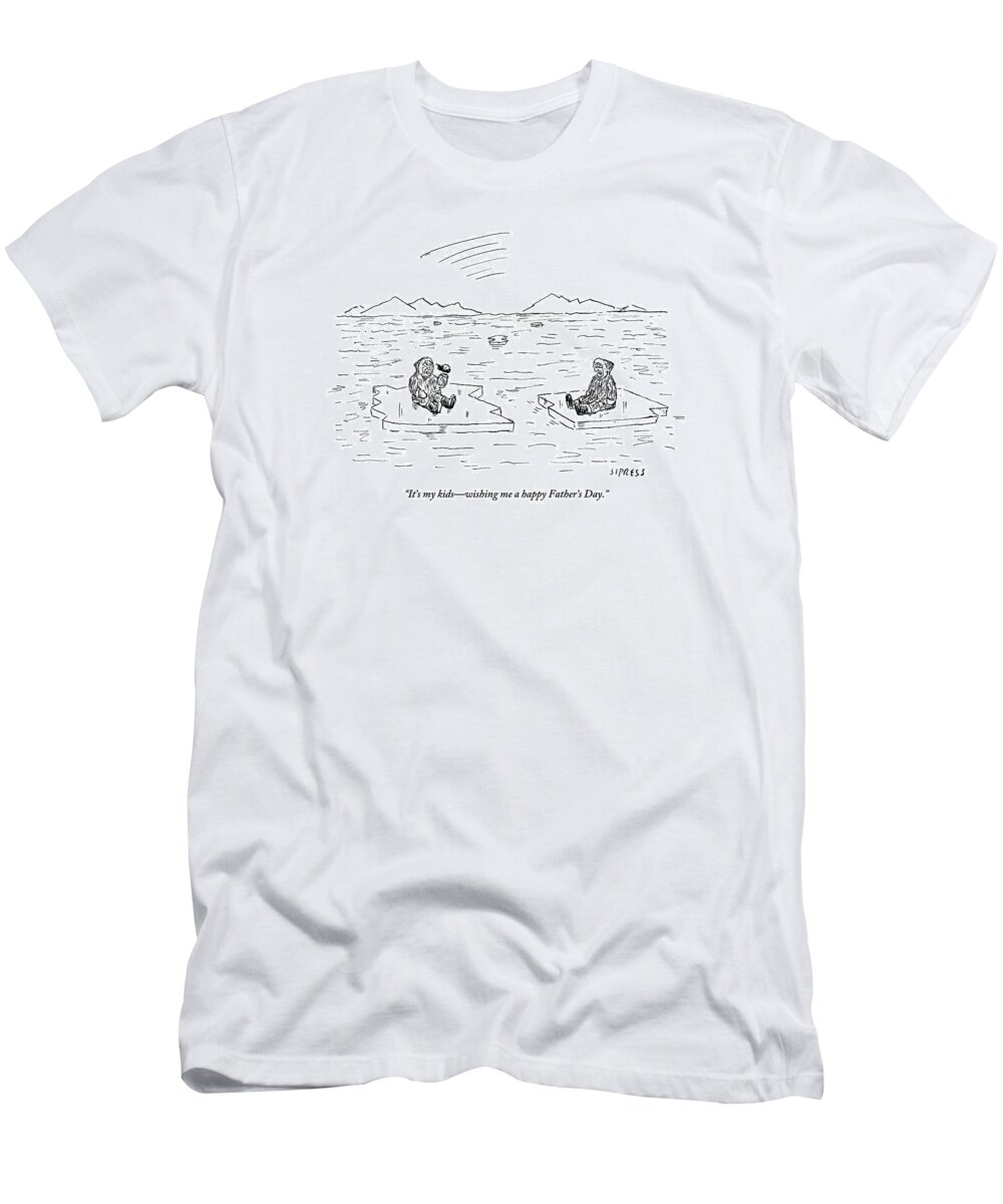 Eskimo T-Shirt featuring the drawing An Eskimo Floating On An Ice Float Holding by David Sipress