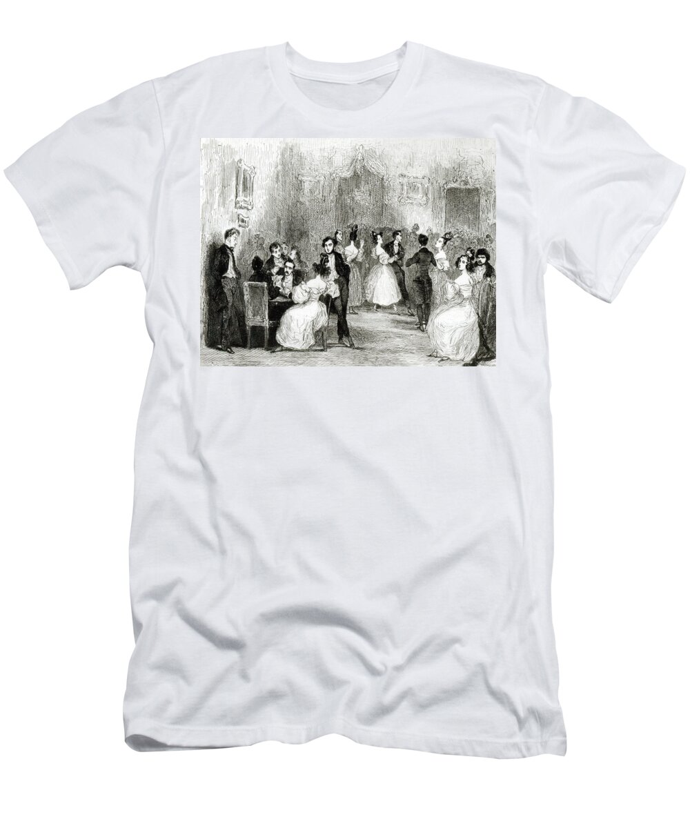 Une Soiree Chez Nodier T-Shirt featuring the photograph An Evening At The House Of Charles Nodier 1780-1844 1831 Wc On Paper Bw Photo by Tony Johannot