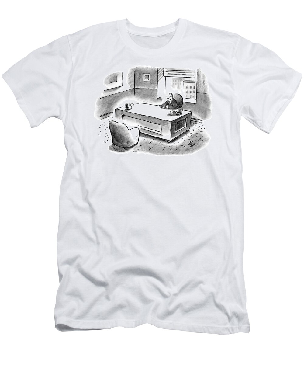 Executive T-Shirt featuring the drawing An Executive Sits At His Desk And An Employee's by Frank Cotham
