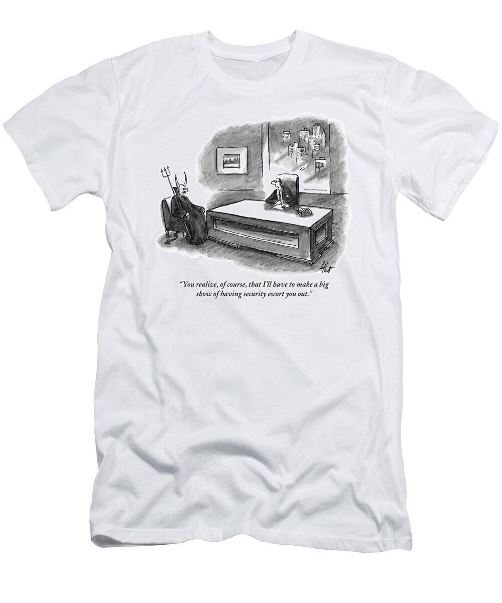 Devil T-Shirt featuring the drawing An Executive Sitting At A Desk Is Speaking by Frank Cotham