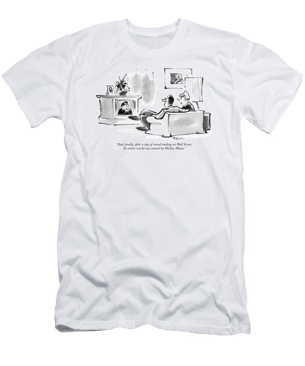 News T-Shirt featuring the drawing And, Finally, After A Day Of Record Trading by Lee Lorenz