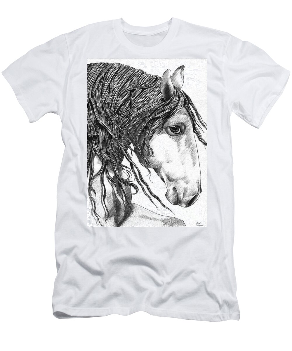 Horse T-Shirt featuring the drawing Andalusian Horse by Kate Black