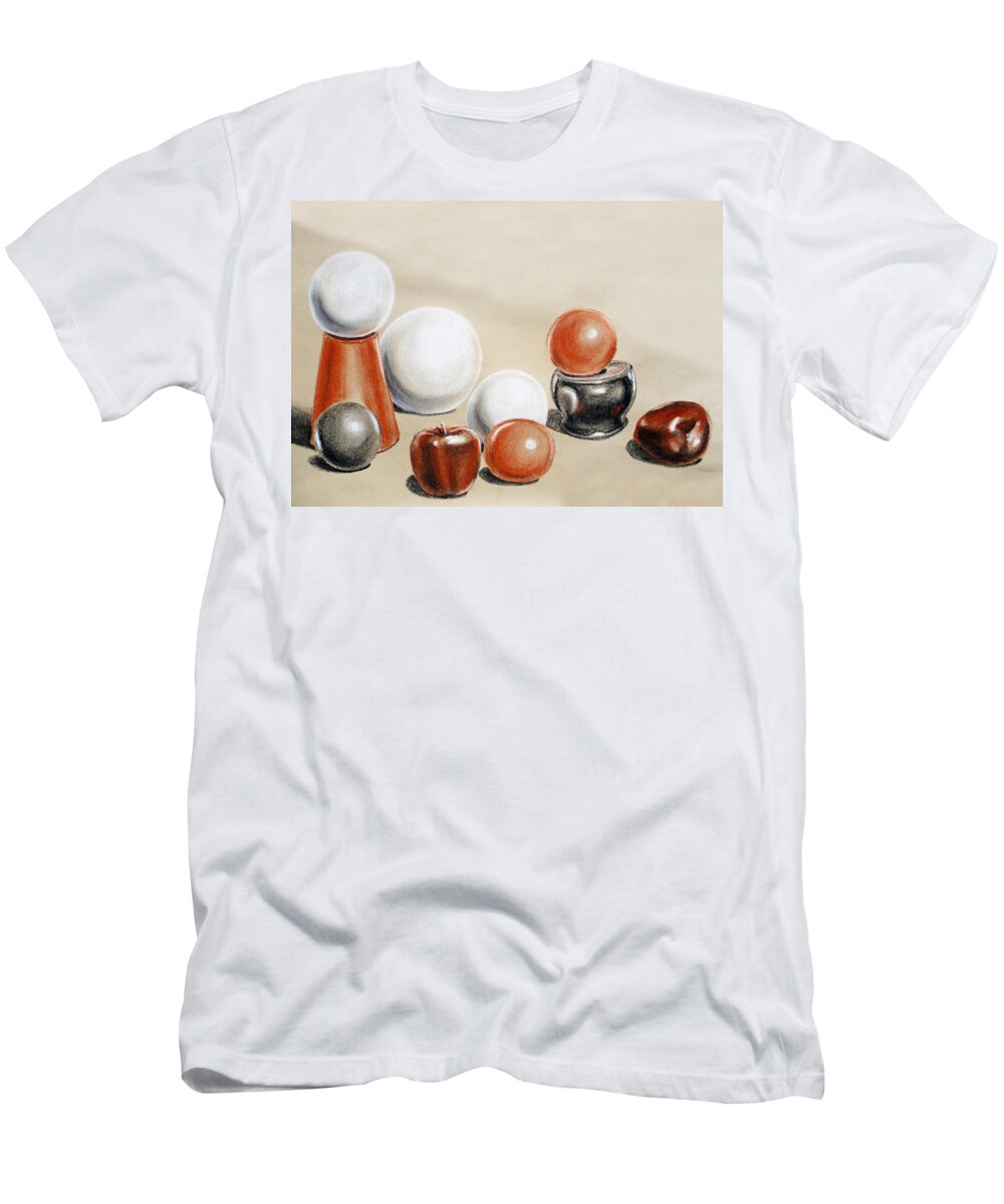 Apple T-Shirt featuring the drawing Artistic Playground Apples and Balls Show by Irina Sztukowski