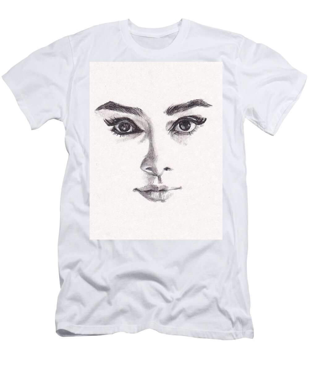 Audrey Hepburn T-Shirt featuring the drawing Audrey by Lee Ann Shepard