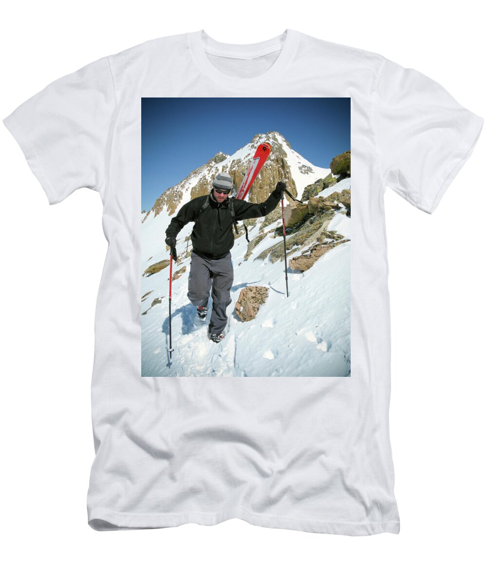 Adventure T-Shirt featuring the photograph Backcountry Skiing, Citadel Peak, Co by Randall Levensaler