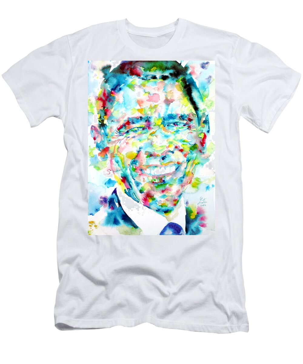 Barack Obama T-Shirt featuring the painting BARACK OBAMA - watercolor portrait by Fabrizio Cassetta