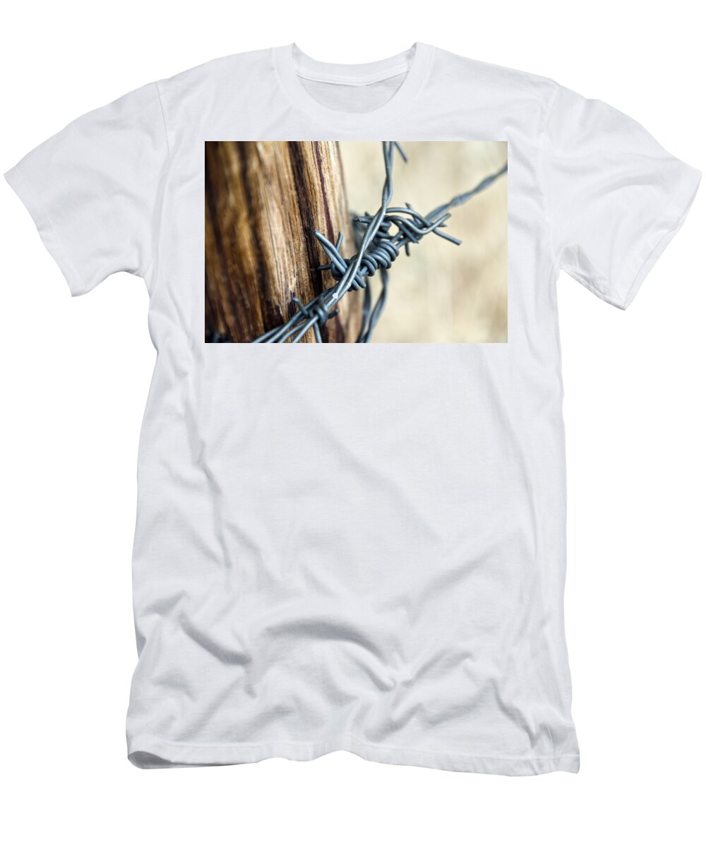 Barbed T-Shirt featuring the mixed media Barbed by Angelina Tamez