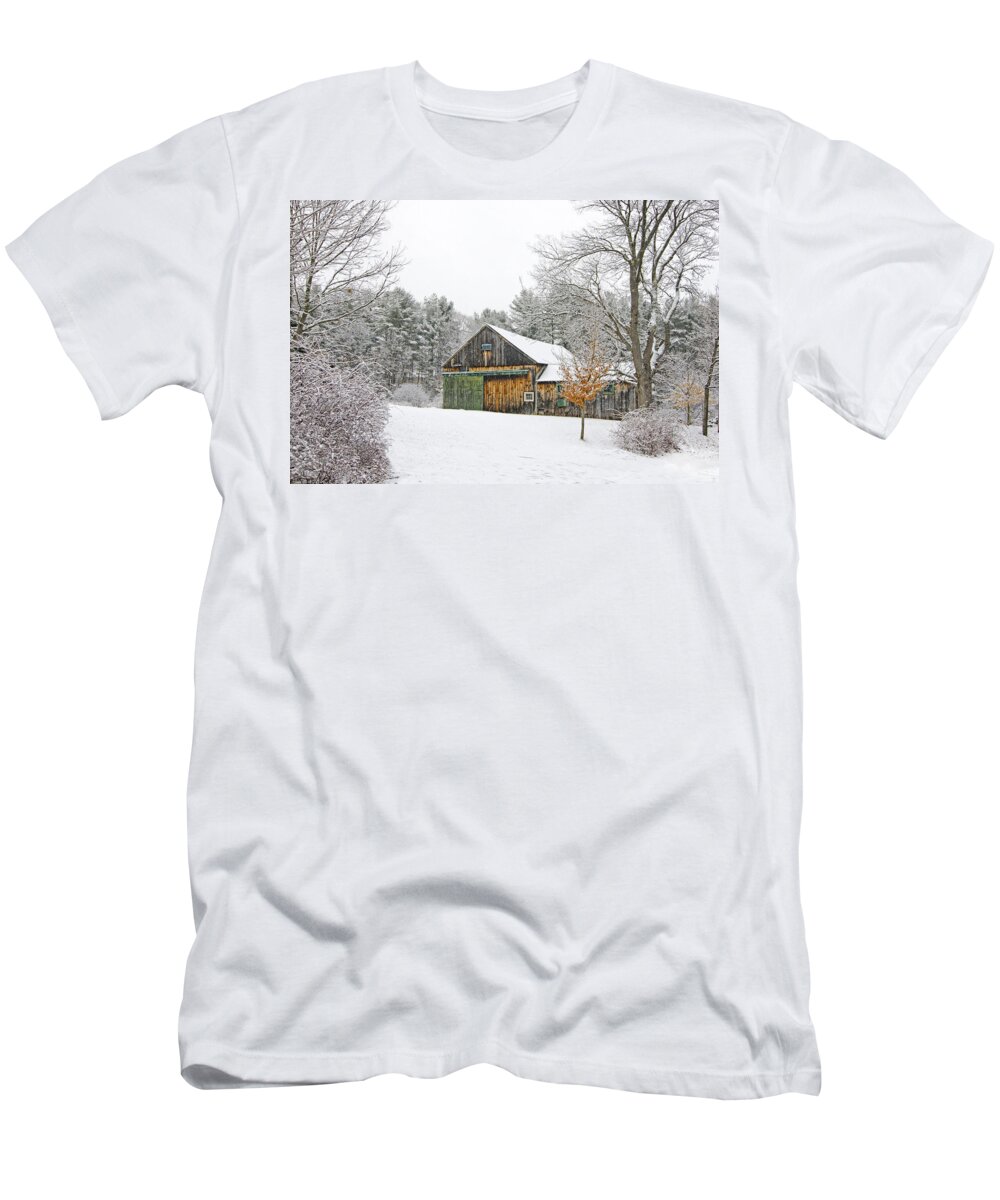 Barn T-Shirt featuring the photograph Barn in Winter by Donna Doherty