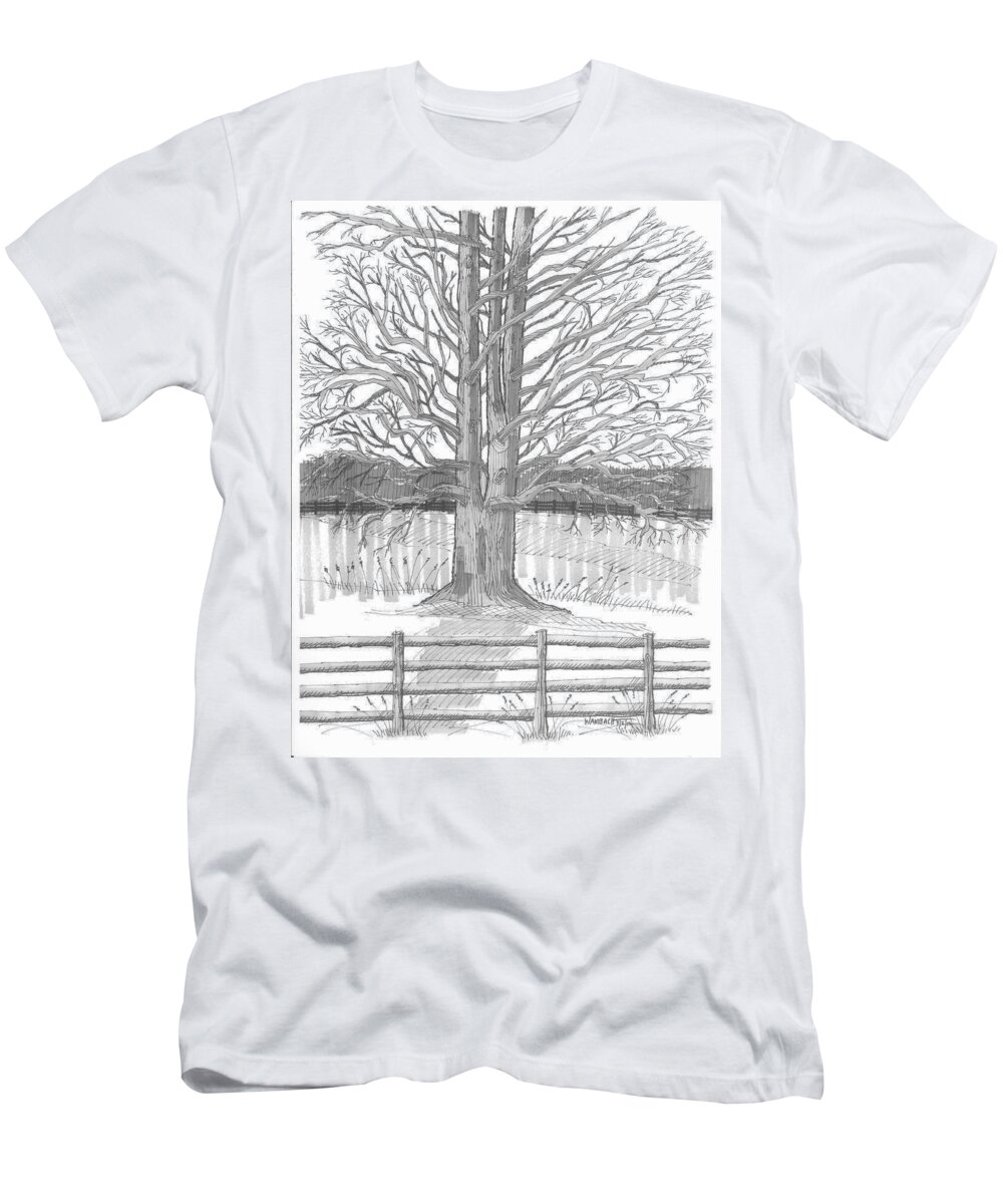 Landscape T-Shirt featuring the drawing Barrytown Tree by Richard Wambach