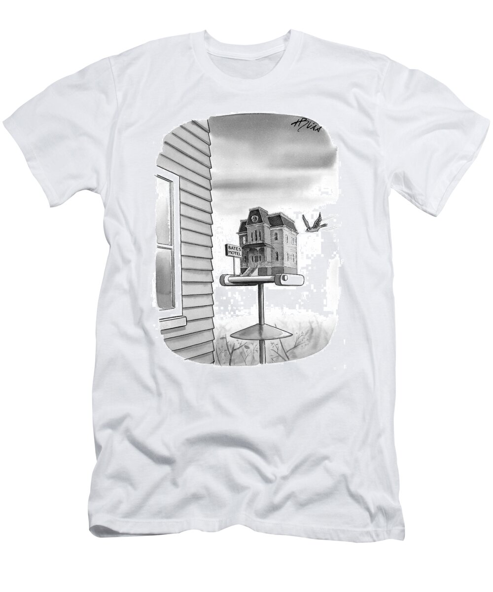 Movies - General T-Shirt featuring the drawing Bates Motel Birdhouse by Harry Bliss