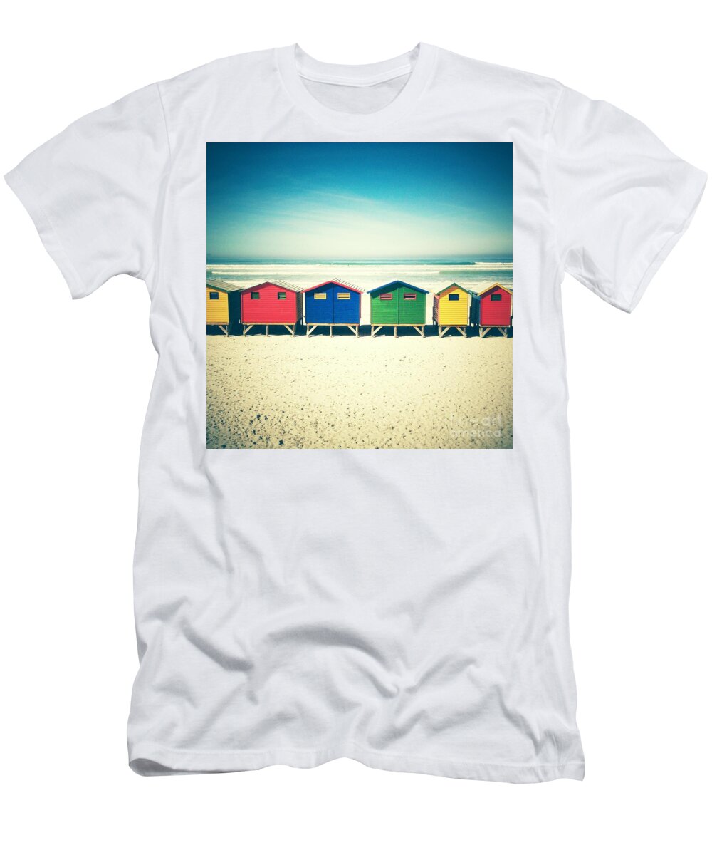 Beach Huts Retro T-Shirt by Neil Overy - Fine Art America