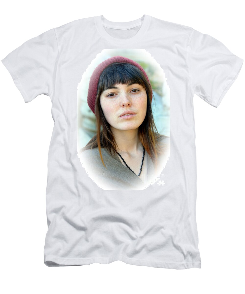 Brown Haired T-Shirt featuring the photograph Beautiful Freckle Faced Model Fade Out Version by Jim Fitzpatrick
