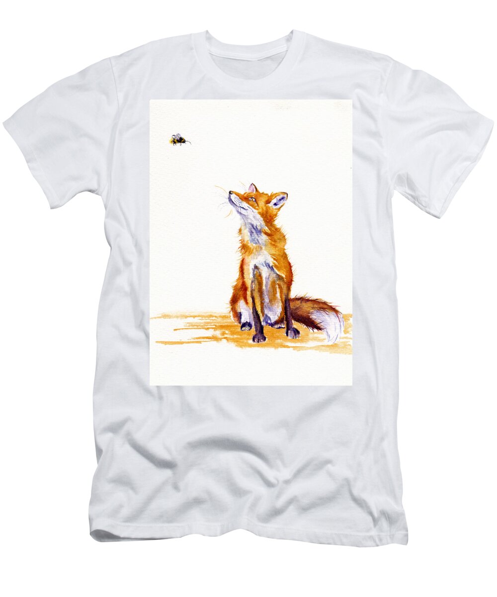 Fox T-Shirt featuring the painting Bee Enchanted - Fox by Debra Hall