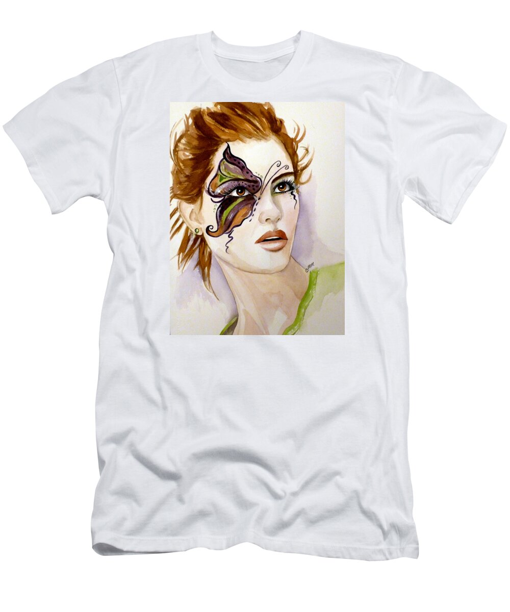 Redhead Woman T-Shirt featuring the painting Behind the Mask by Michal Madison