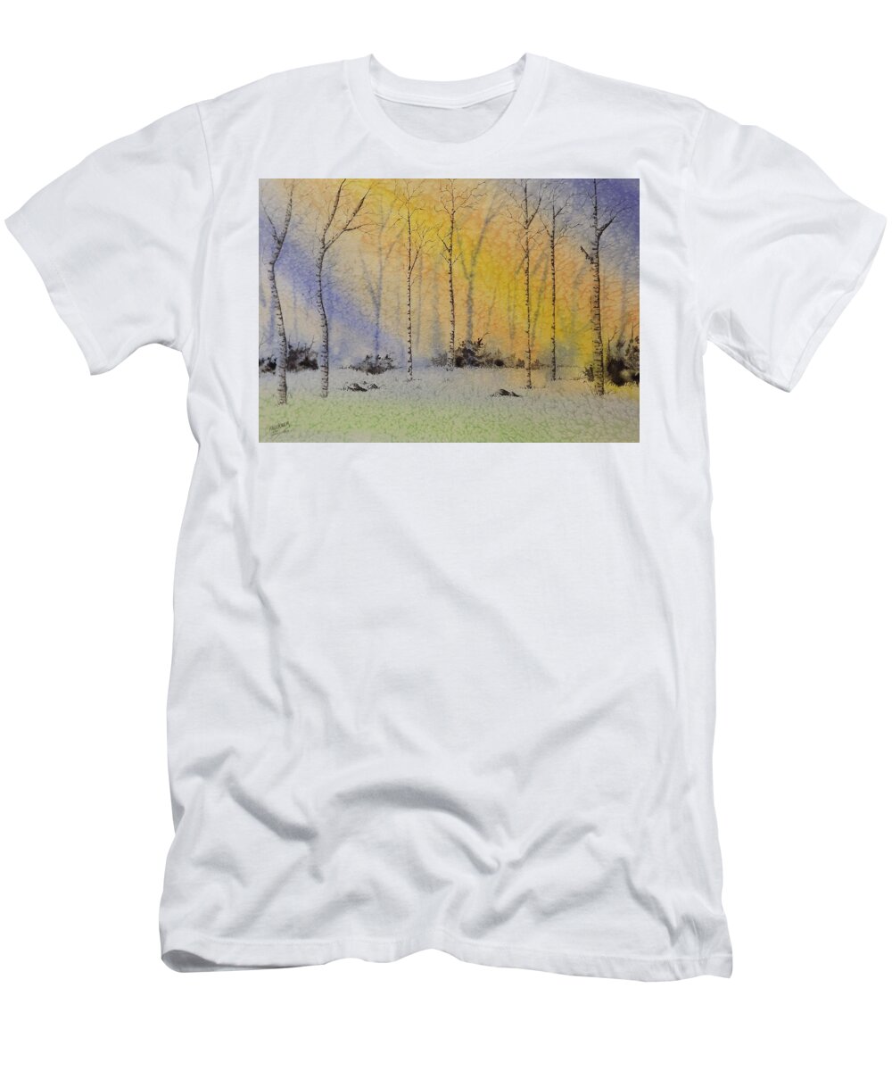 Birch Tree T-Shirt featuring the painting Birch in Blue by Richard Faulkner