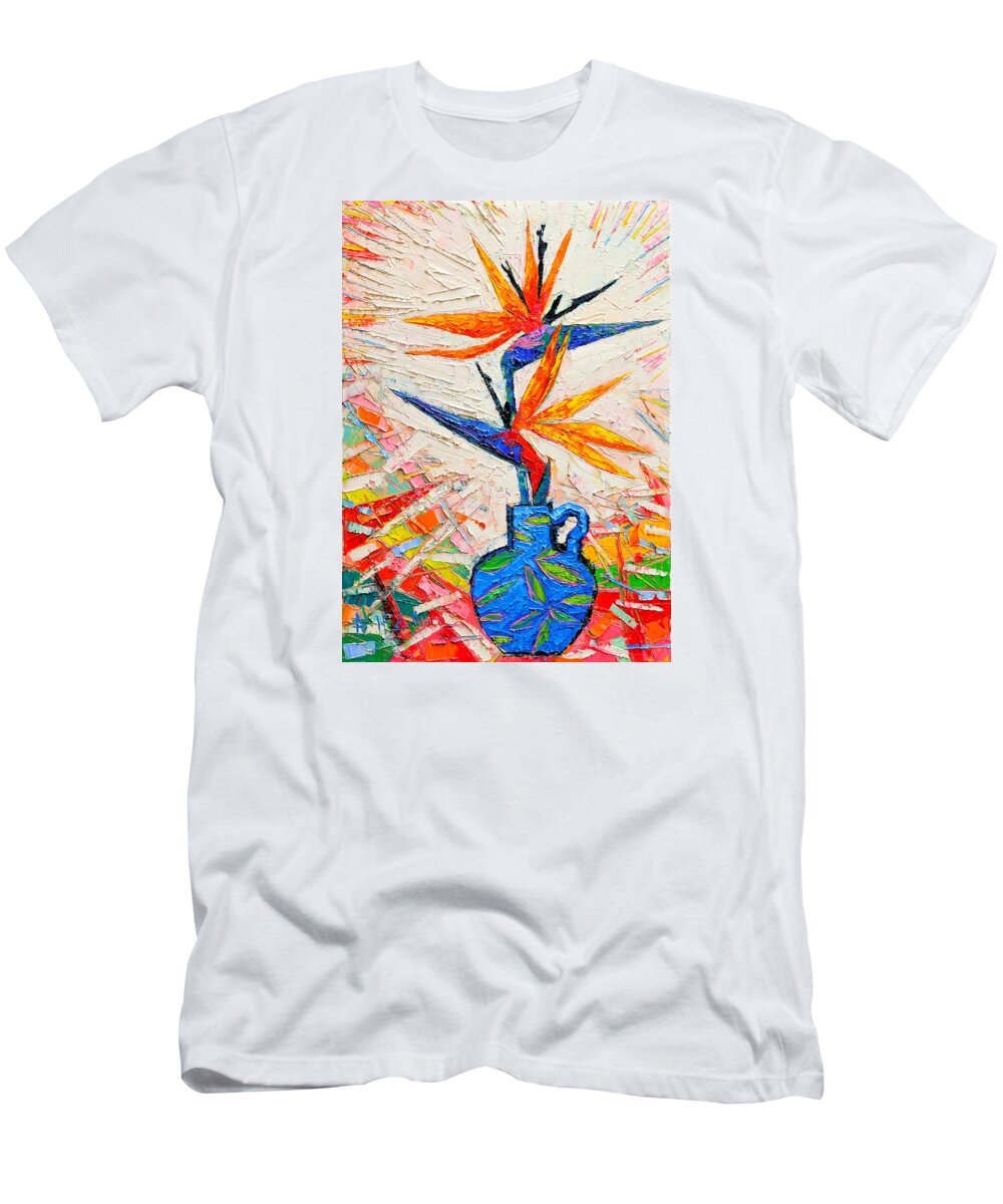 Bird T-Shirt featuring the painting Bird Of Paradise Flowers by Ana Maria Edulescu