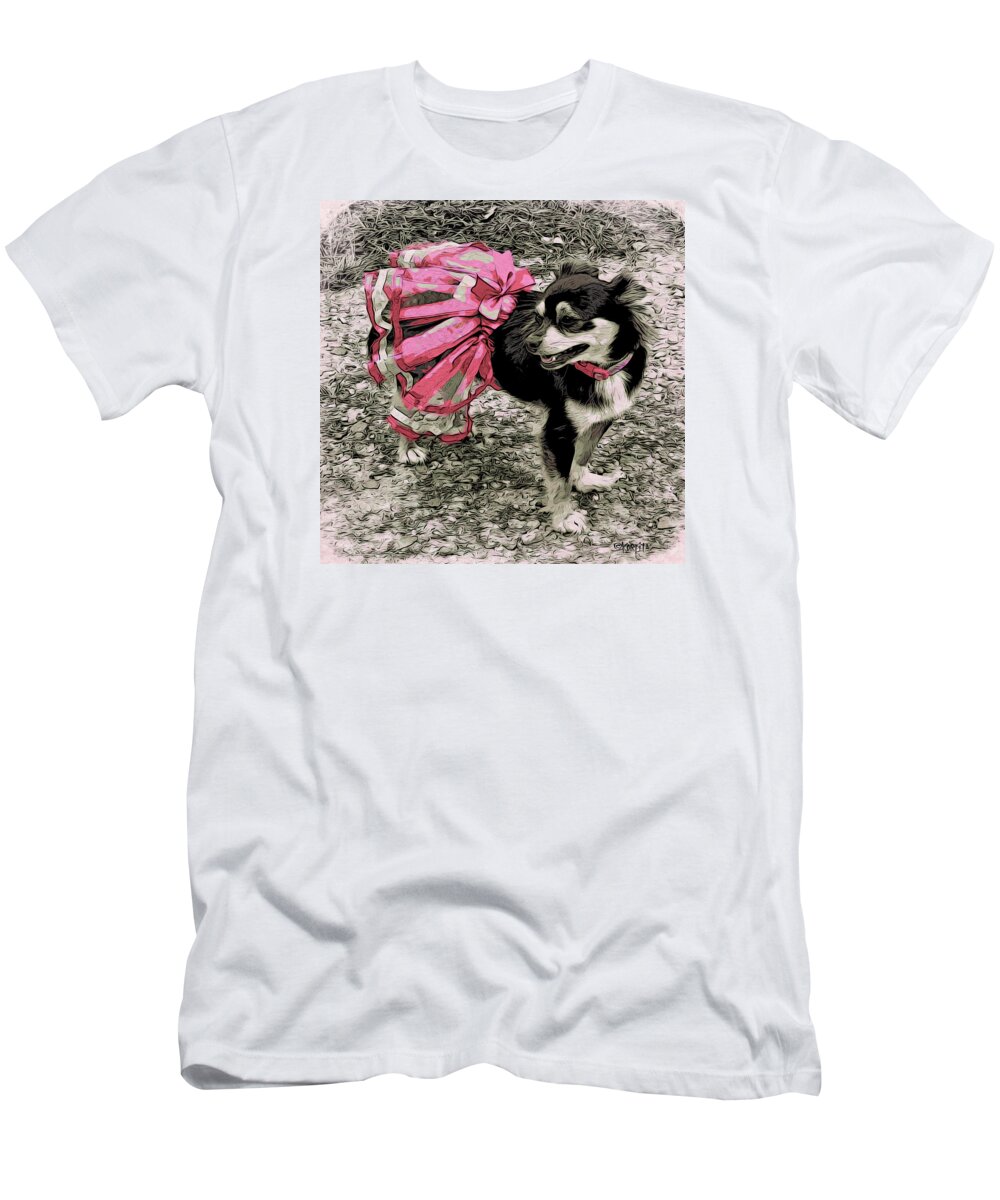 Long Hair Chihuahua T-Shirt featuring the photograph Black and Tan Chihuahua - Little Pink TuTu by Rebecca Korpita