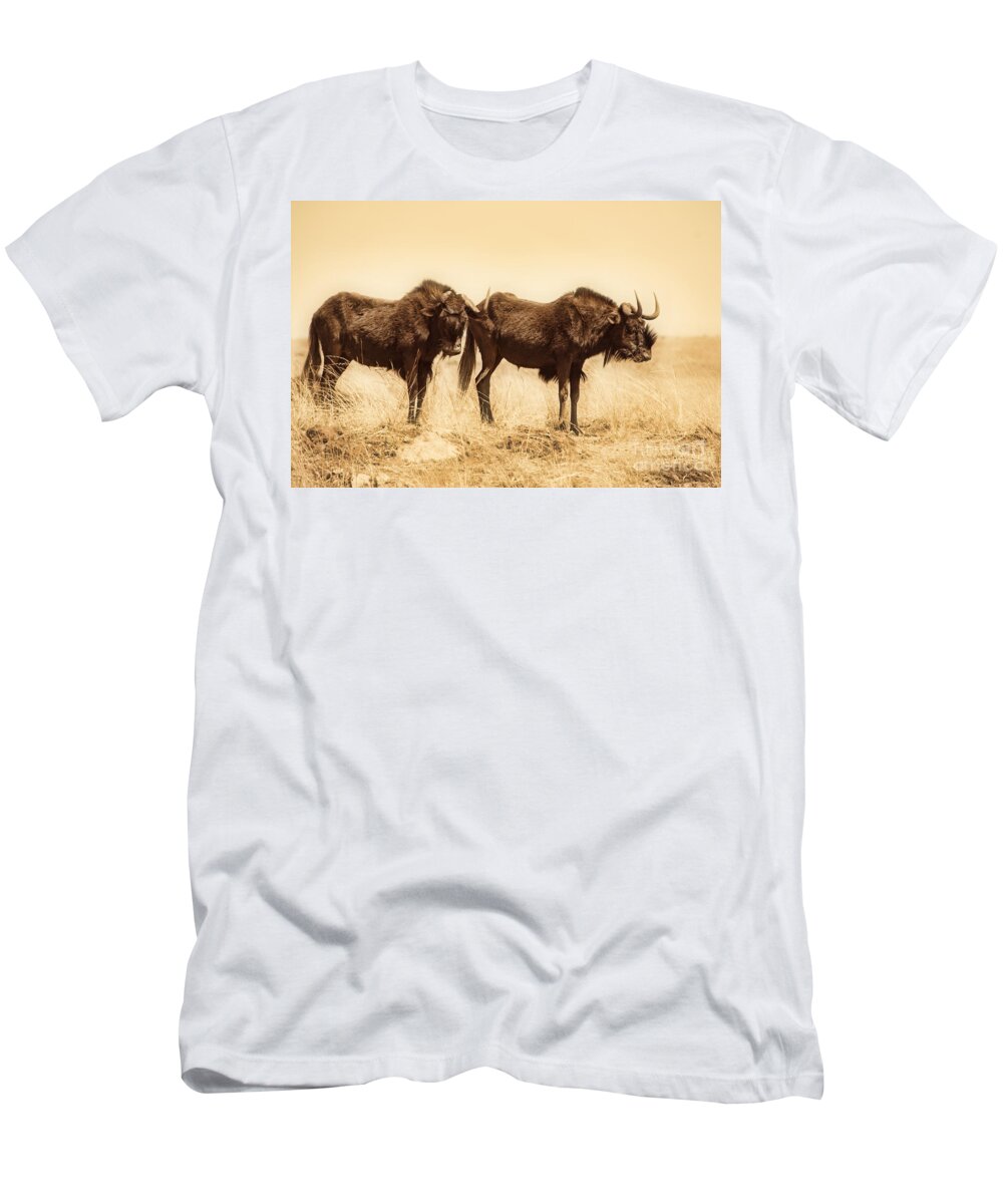 Black Wildebeest T-Shirt featuring the photograph Black Wildebeest-Africa V2 by Douglas Barnard