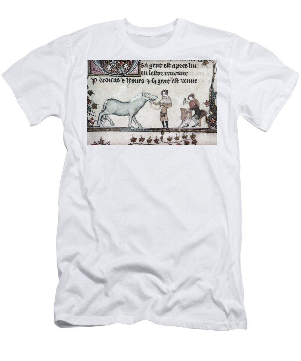 1340 T-Shirt featuring the painting Blacksmiths, 14th Century by Granger