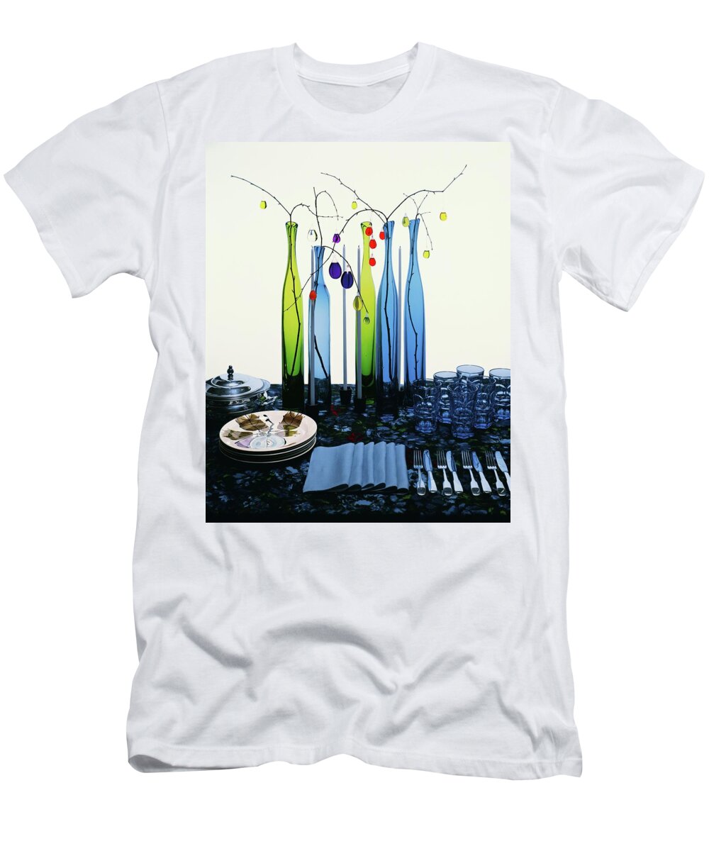 Dining Room T-Shirt featuring the photograph Blenko Glass Bottles by Rudy Muller