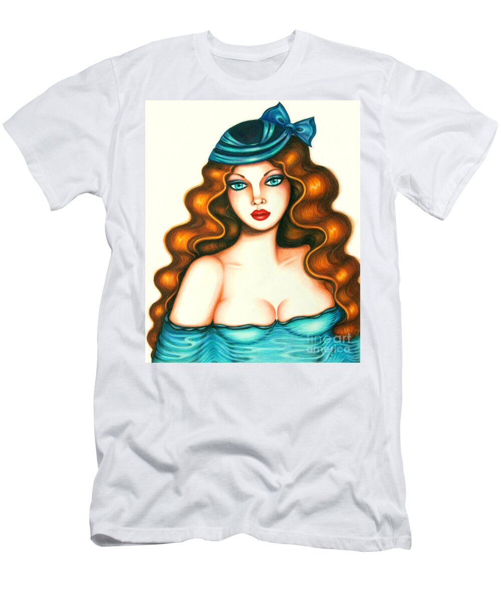 Art T-Shirt featuring the drawing Blue Bow Hat by Tara Shalton
