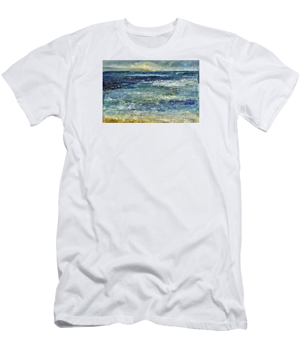 Seascape Art T-Shirt featuring the painting Blue Ocean by Shijun Munns