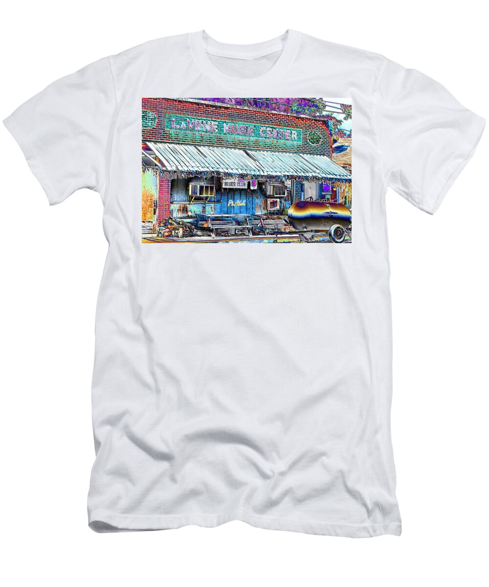 Blues T-Shirt featuring the photograph Blues Club in Clarksdale by Karen Wagner