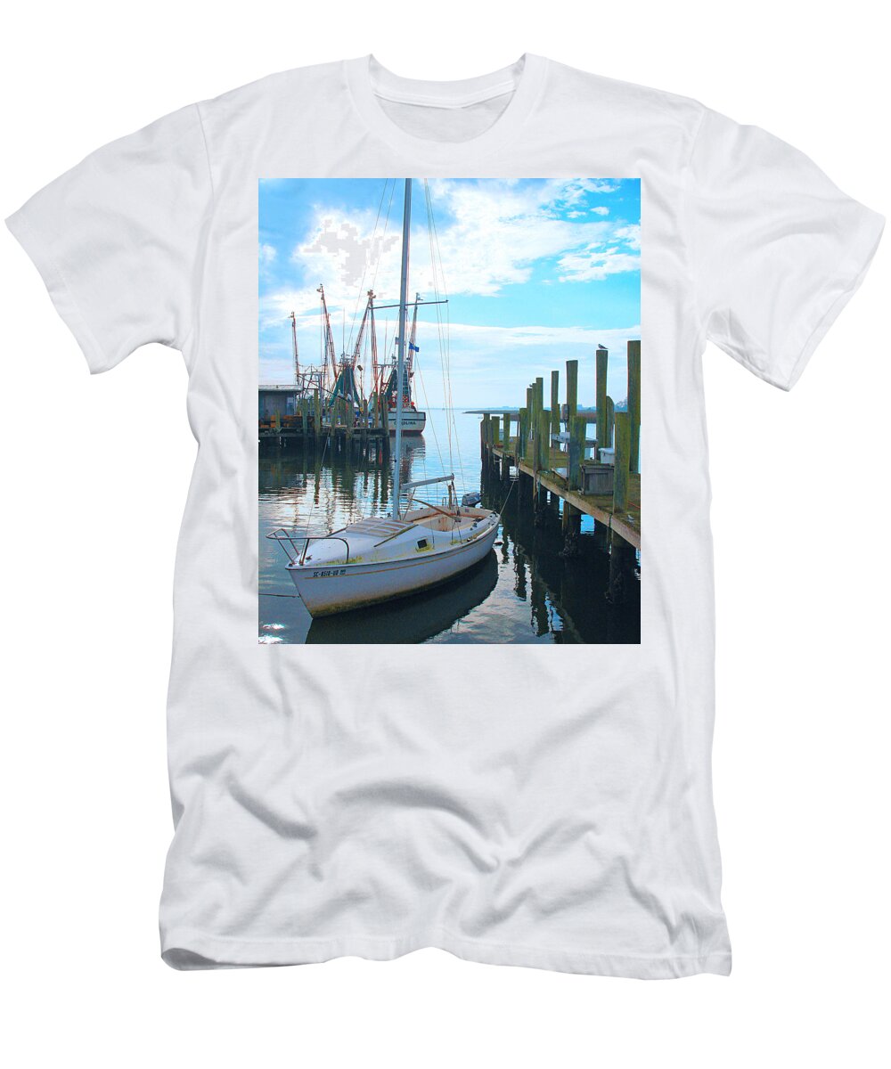Boat T-Shirt featuring the photograph Boat at Dock by Jan Marvin by Jan Marvin